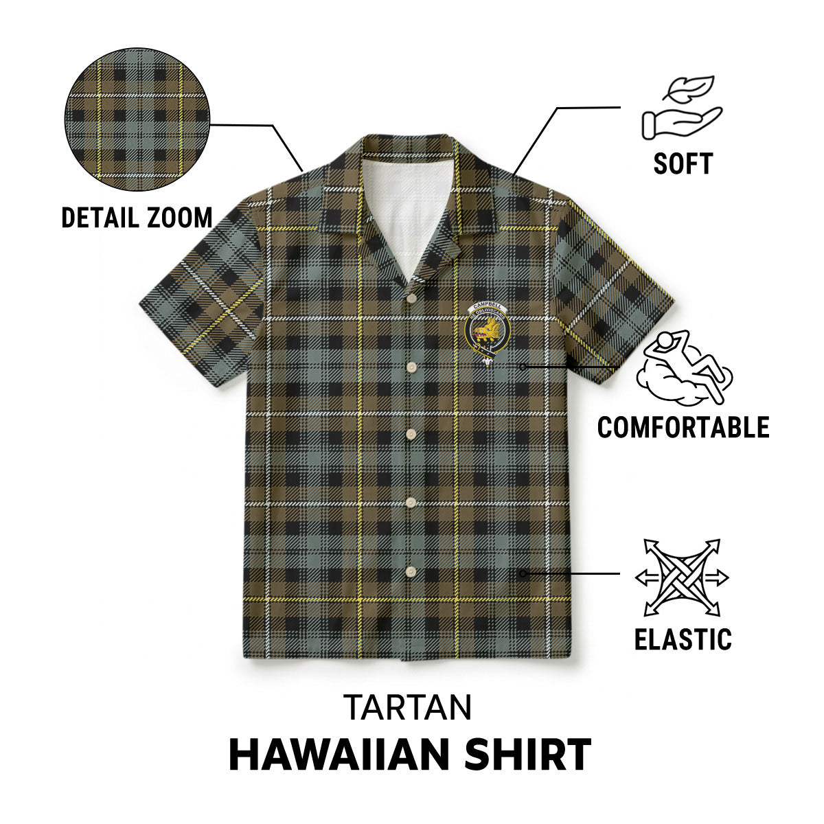Campbell Argyll Weathered Tartan Crest Hawaiian Shirt