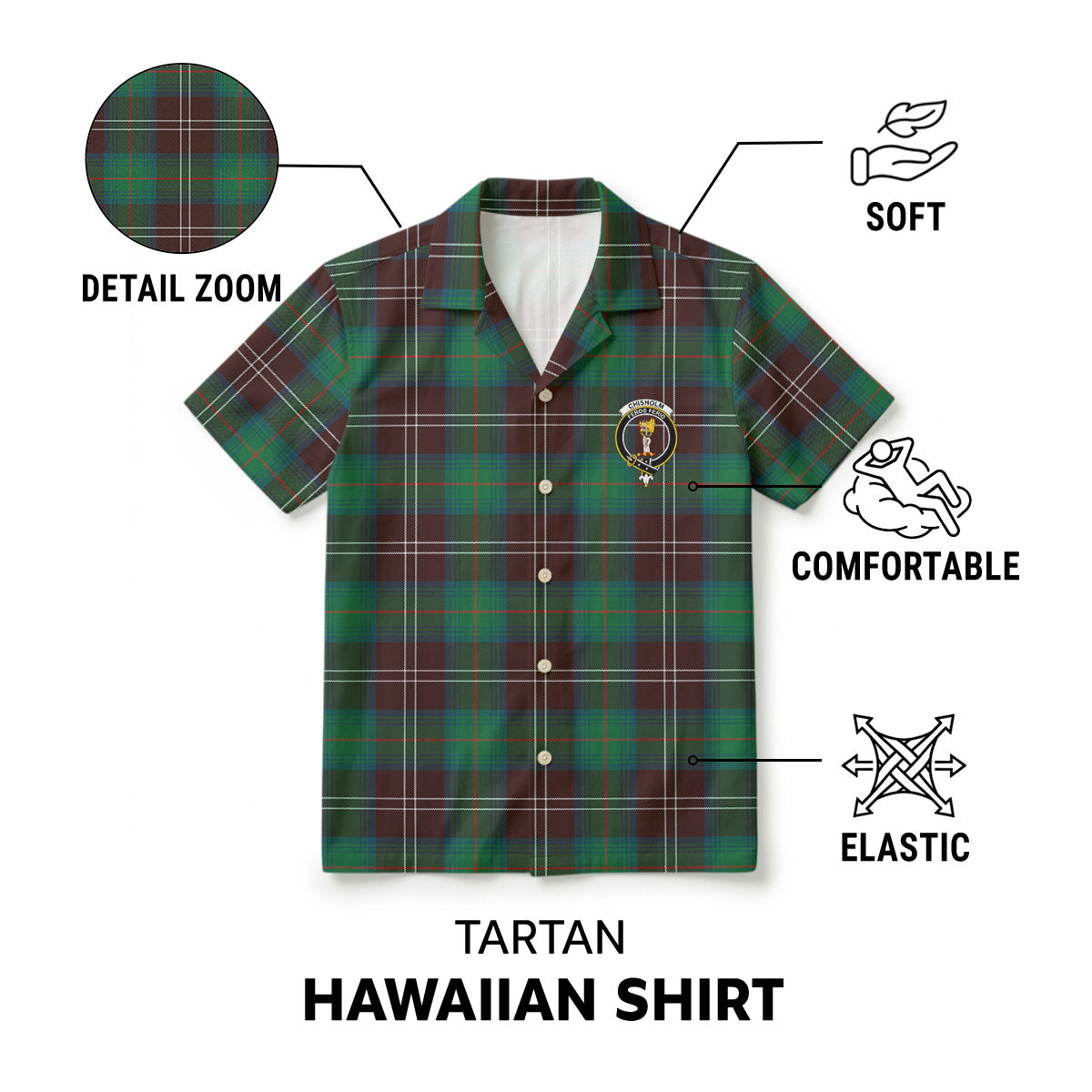 Chisholm Hunting Ancient Tartan Crest Hawaiian Shirt