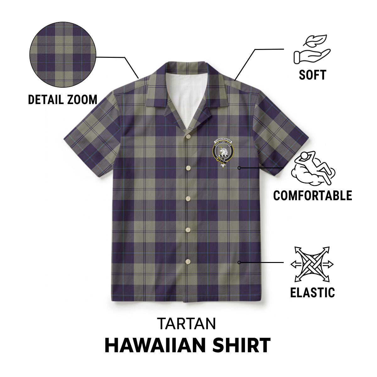 Cunningham Dress Blue Dancers Tartan Crest Hawaiian Shirt