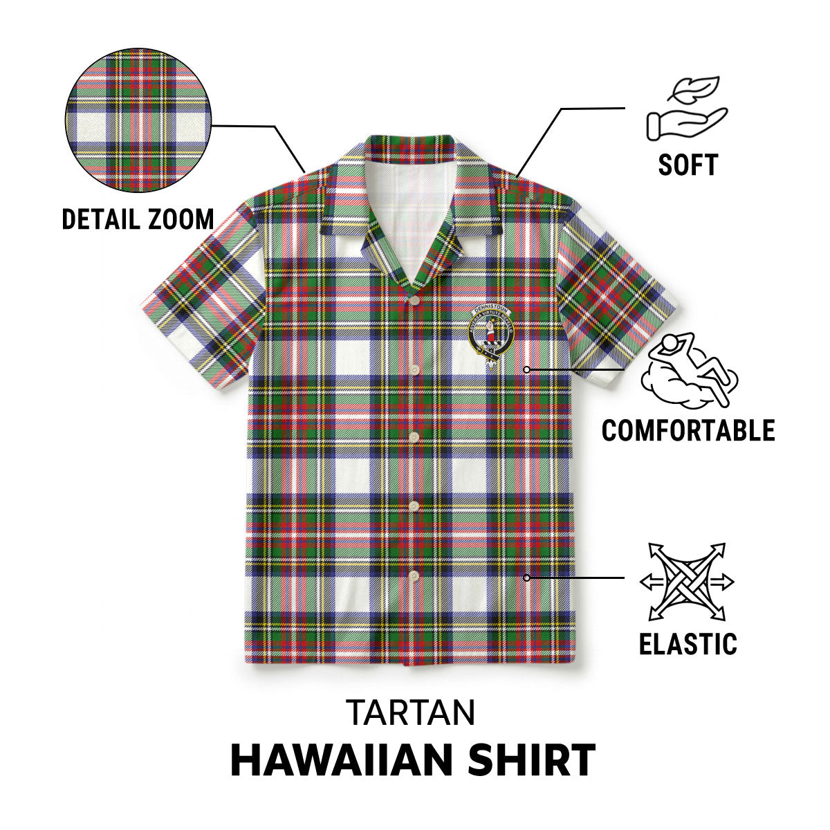 Dennistoun Tartan Crest Hawaiian Shirt