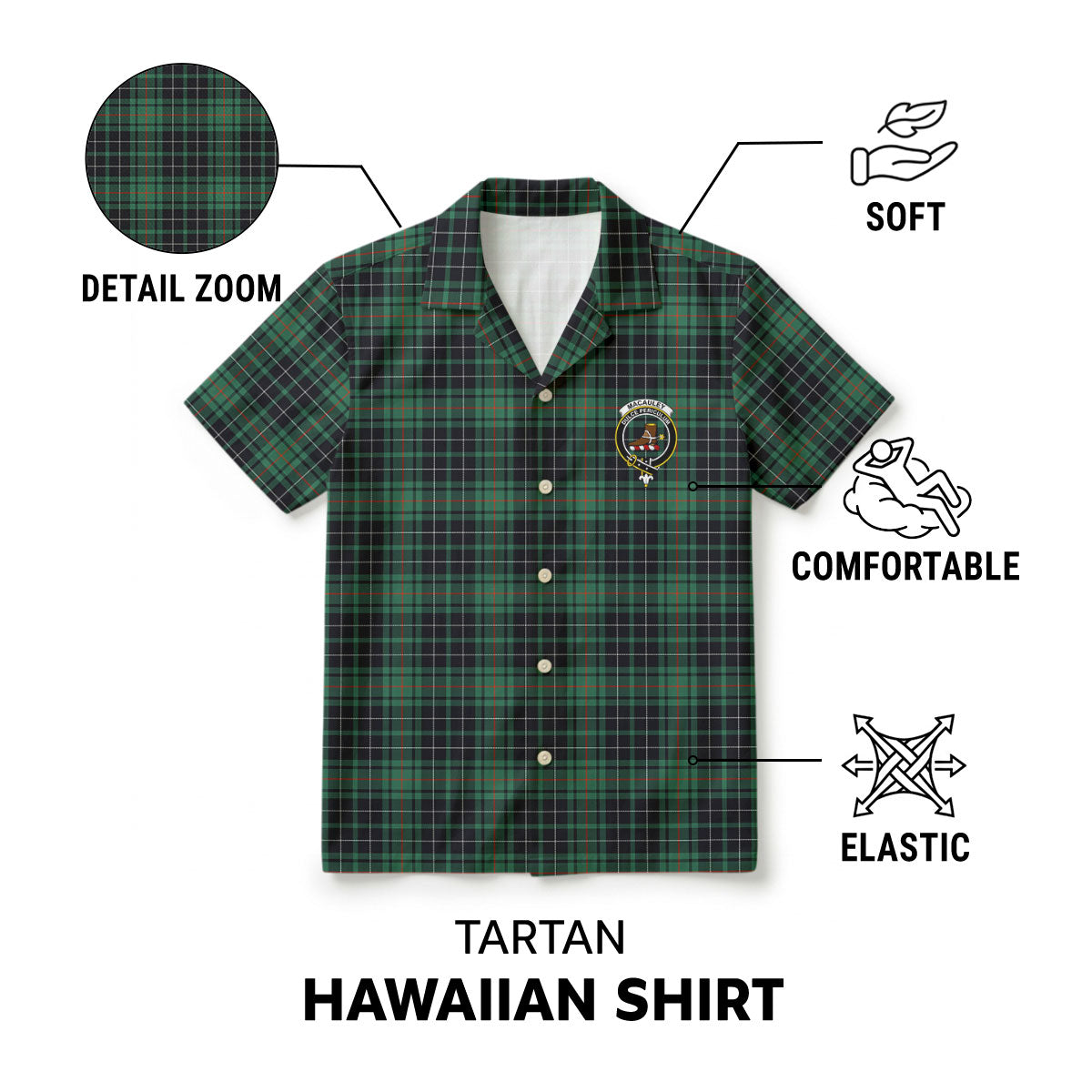 MacAuley Hunting Ancient Tartan Crest Hawaiian Shirt