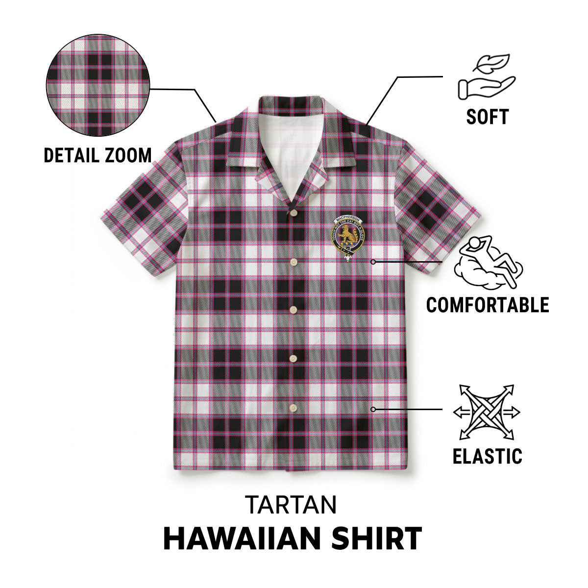 MacPherson Hunting Modern Tartan Crest Hawaiian Shirt