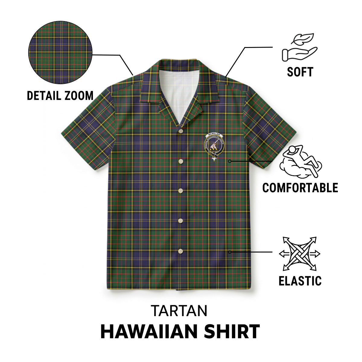 McMillan Hunting Modern Tartan Crest Hawaiian Shirt