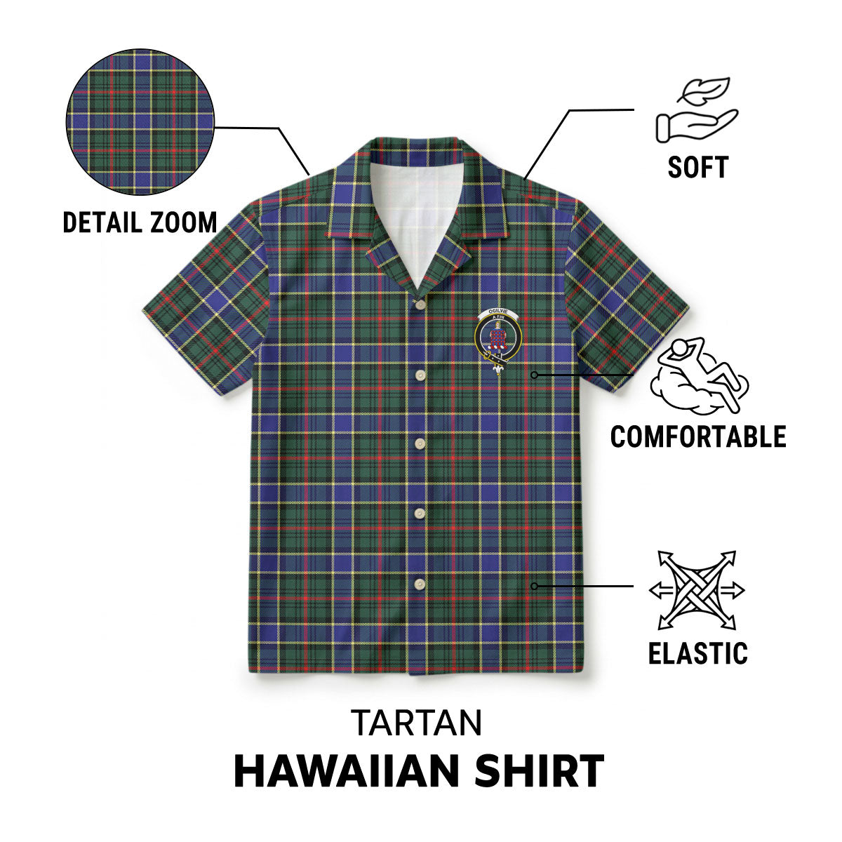 Ogilvie Hunting Modern Tartan Crest Hawaiian Shirt