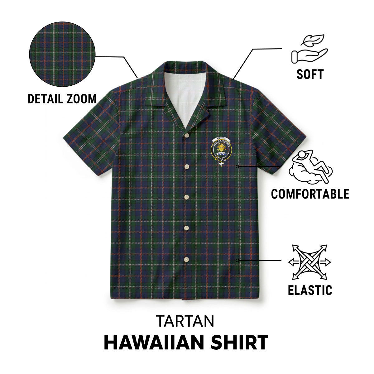 Purves Tartan Crest Hawaiian Shirt