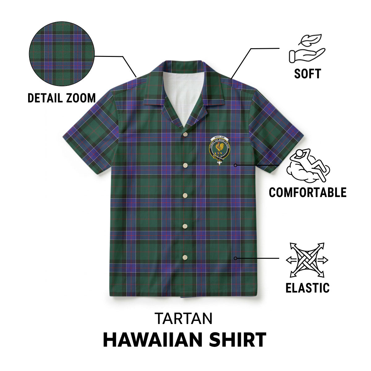 Sinclair Hunting Modern Tartan Crest Hawaiian Shirt