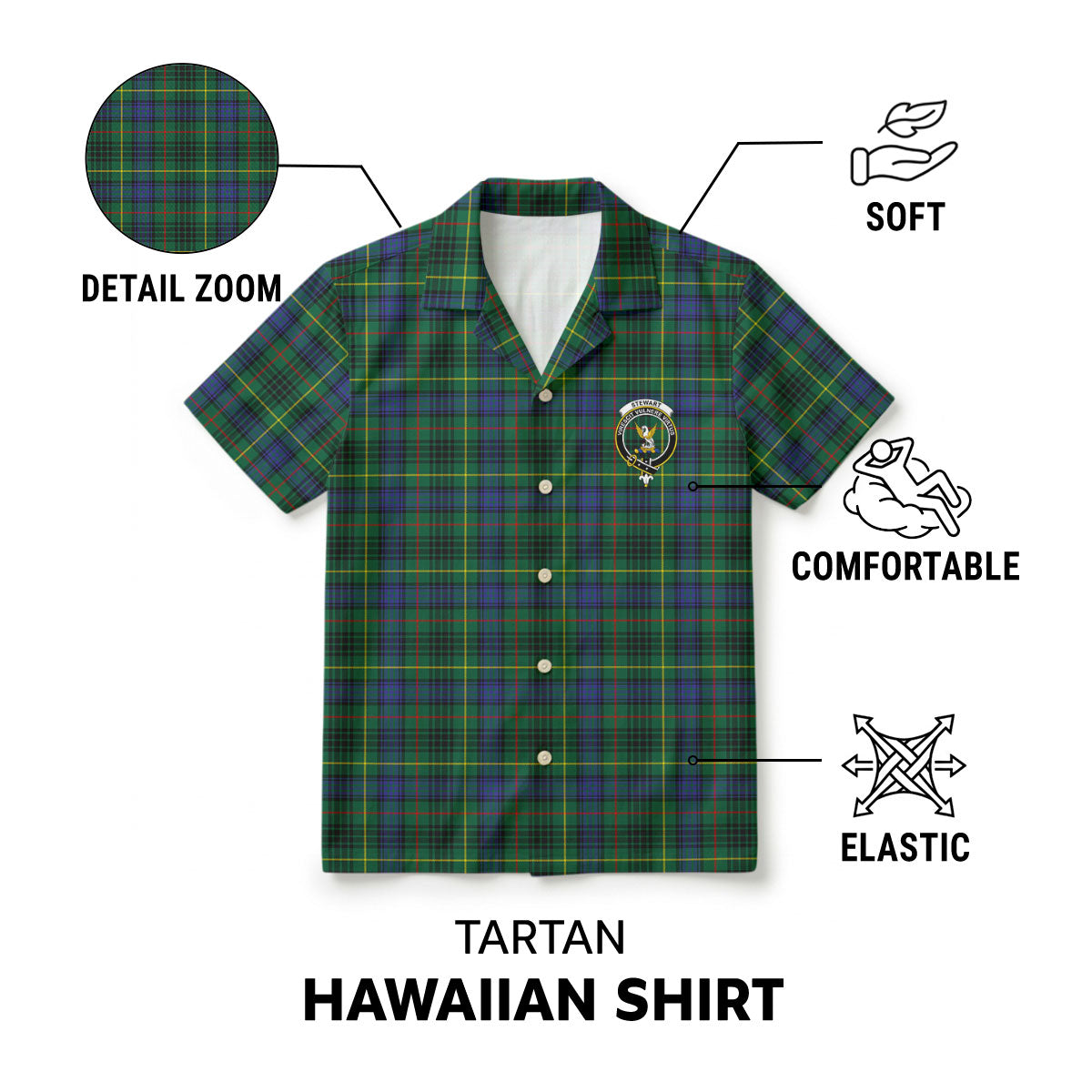 Stewart Hunting Modern Tartan Crest Hawaiian Shirt