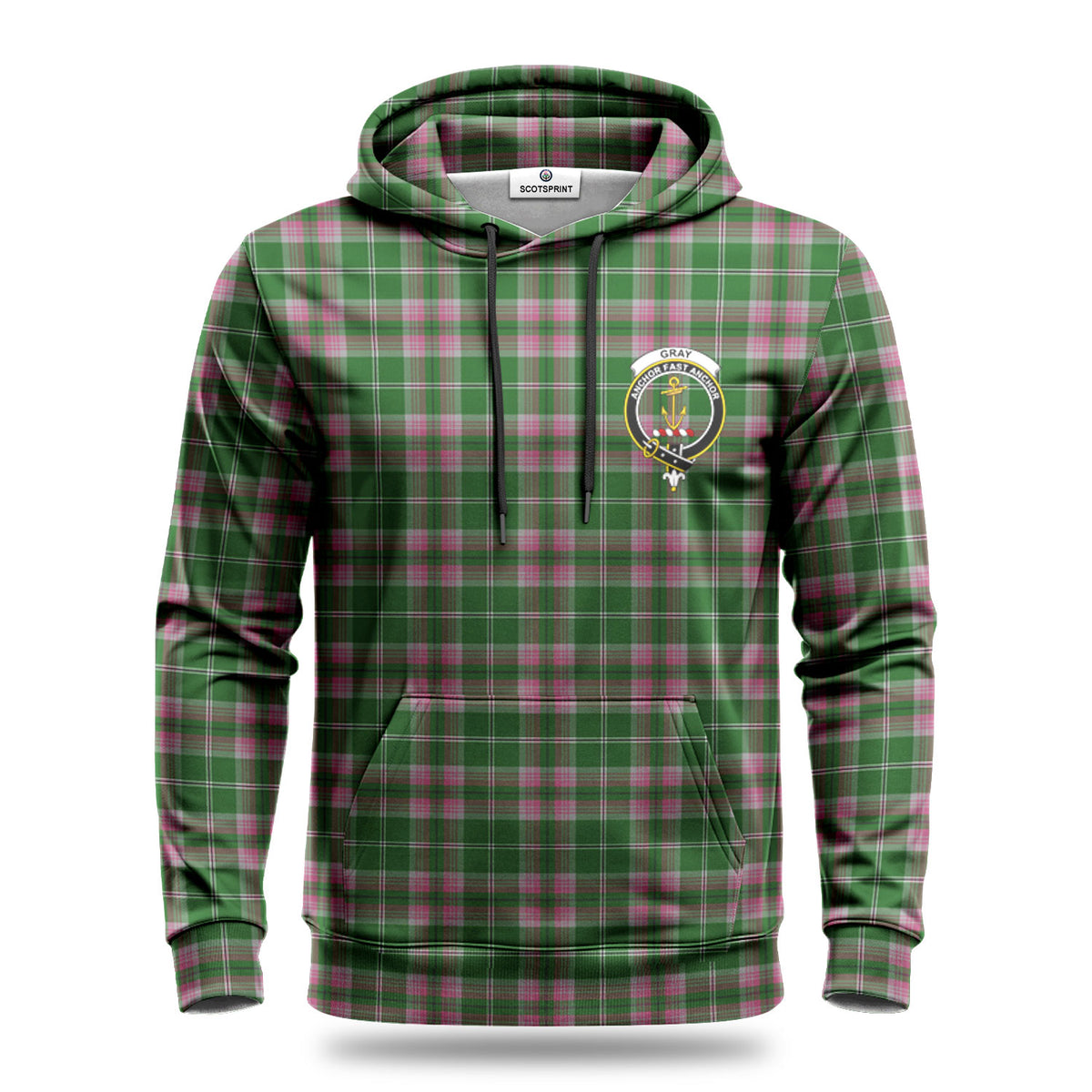 Gray Hunting Tartan Crest Hoodie