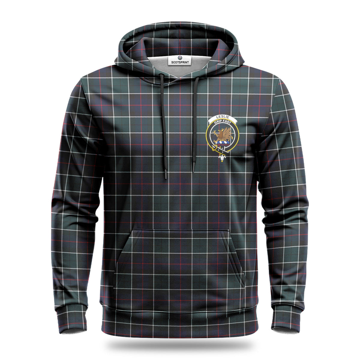 Leslie Hunting Modern Tartan Crest Hoodie