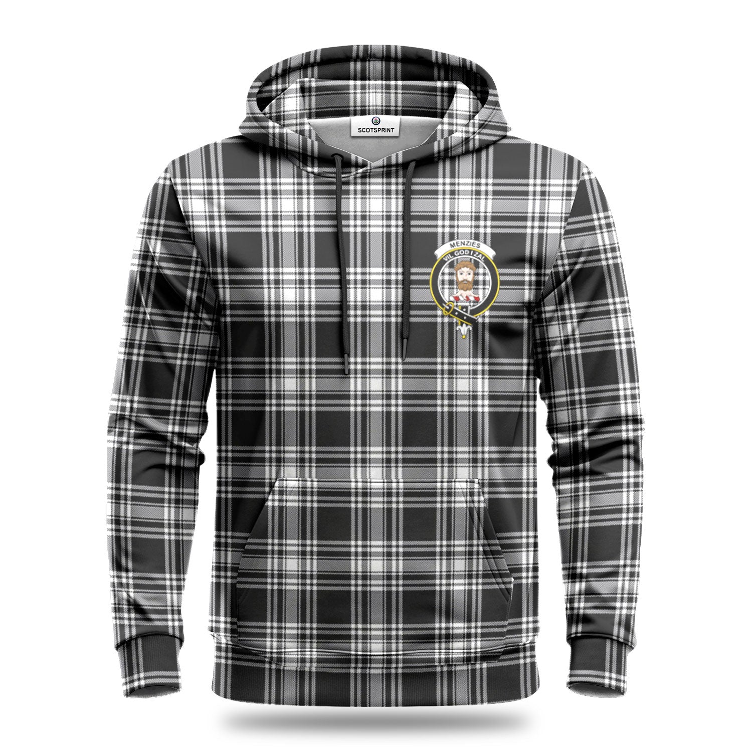 Menzies Black - White Modern Tartan Crest Hoodie