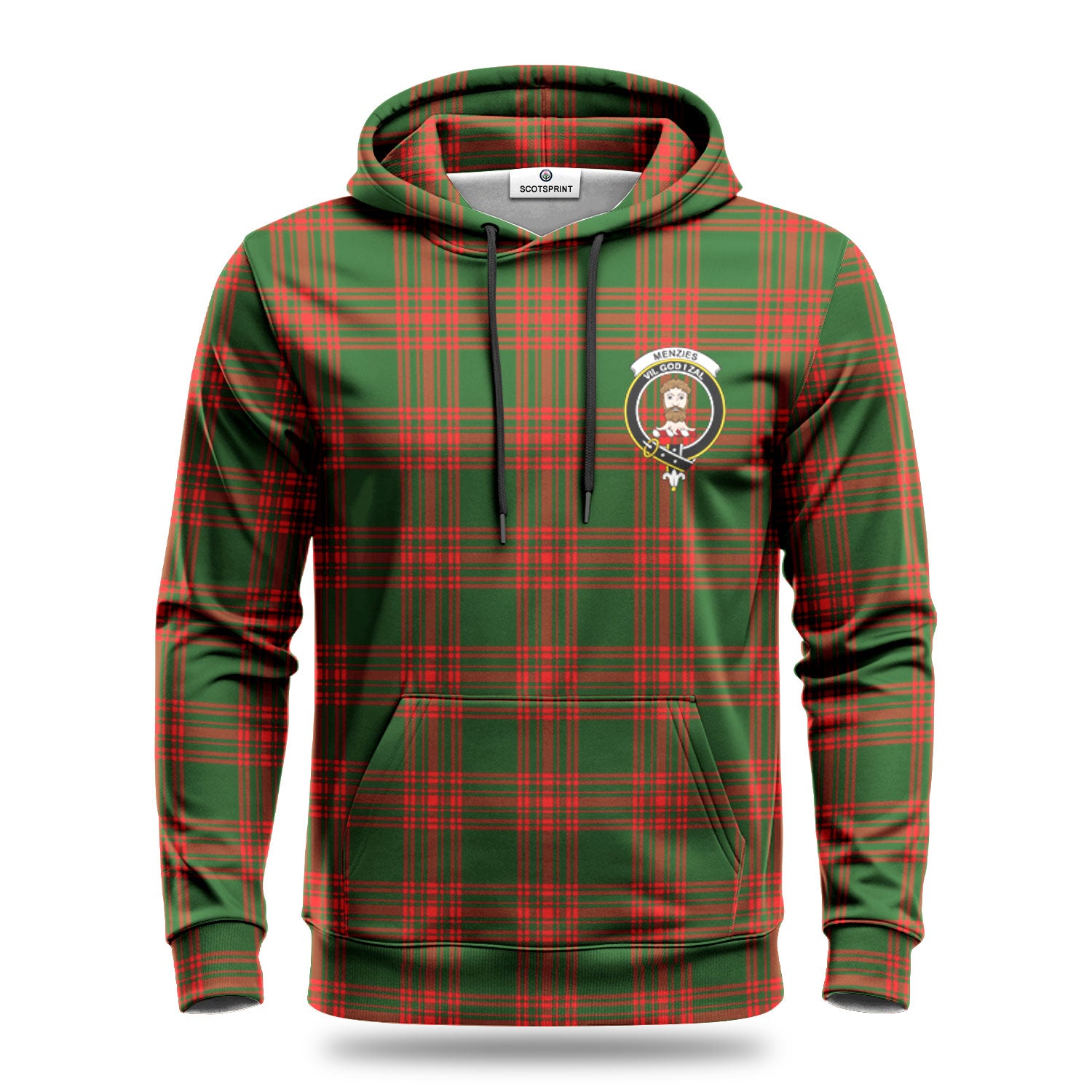 Menzies Green Modern Tartan Crest Hoodie