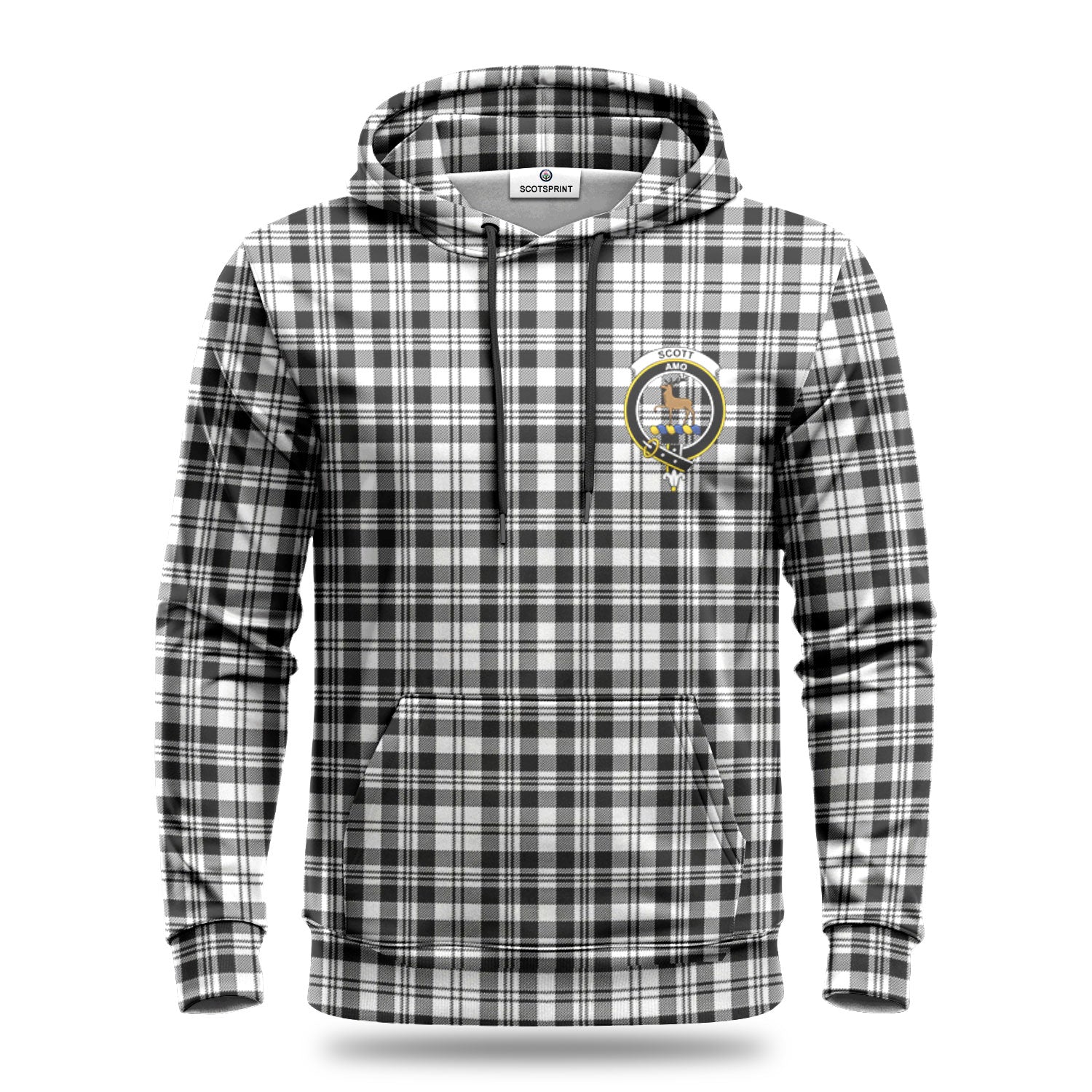 Scott Black & White Modern Tartan Crest Hoodie