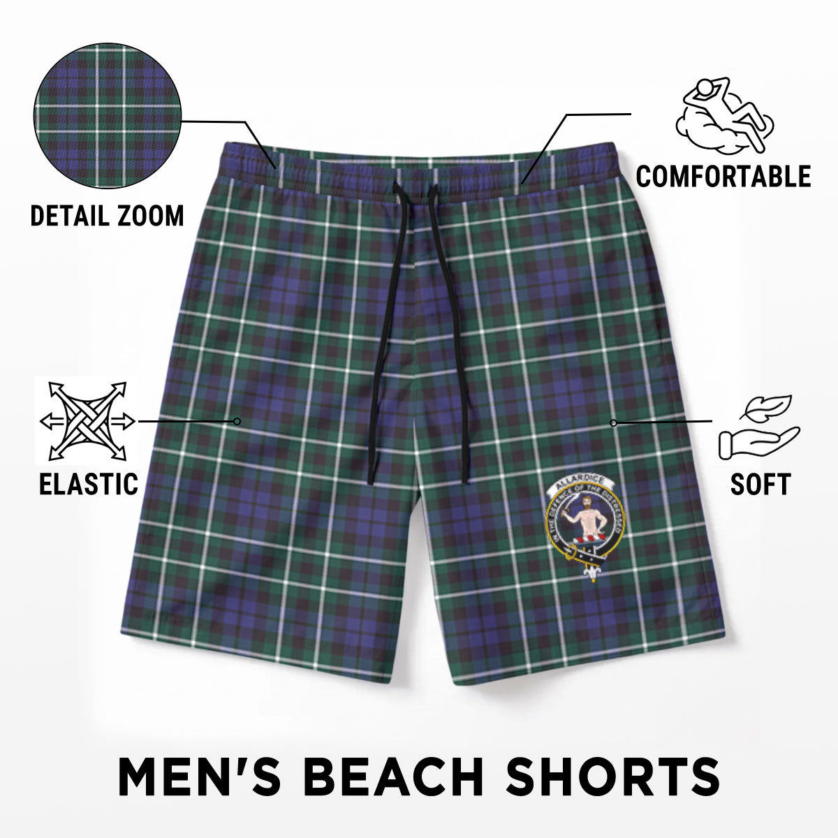 Allardice Tartan Crest Men's Beach Shorts
