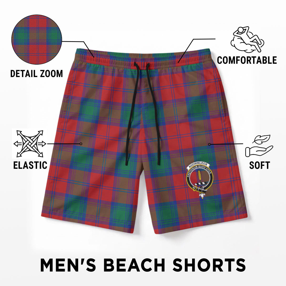 Auchinleck Tartan Crest Men's Beach Shorts