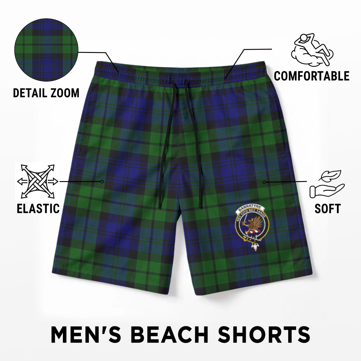 Bannatyne Tartan Crest Men's Beach Shorts