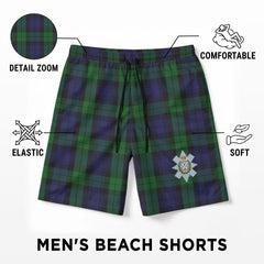 Black Watch Tartan Crest Men's Beach Shorts