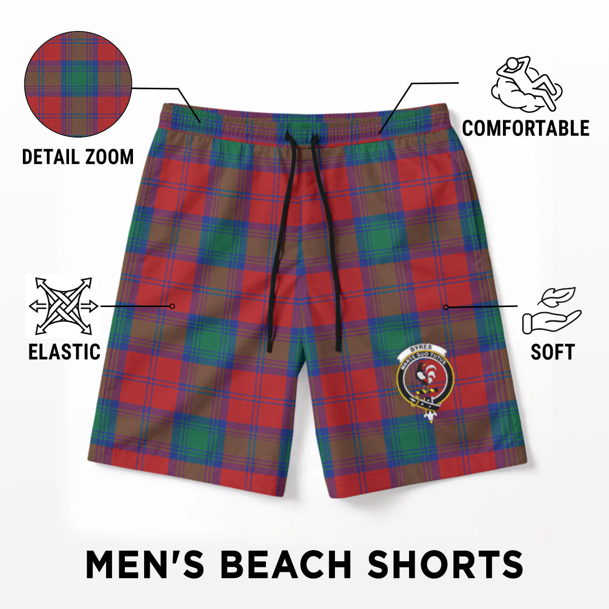 Byres Tartan Crest Men's Beach Shorts