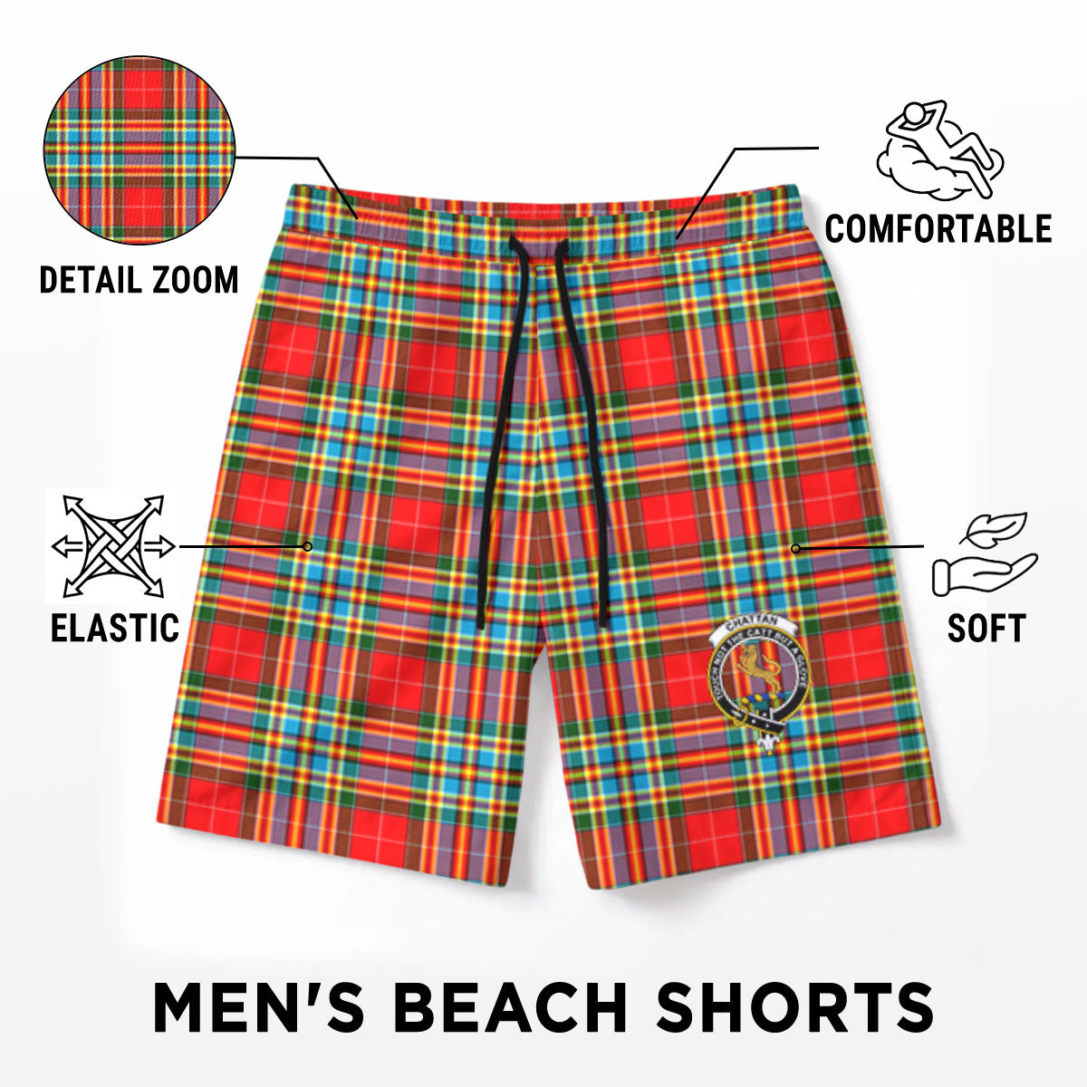 Chattan Tartan Crest Men's Beach Shorts