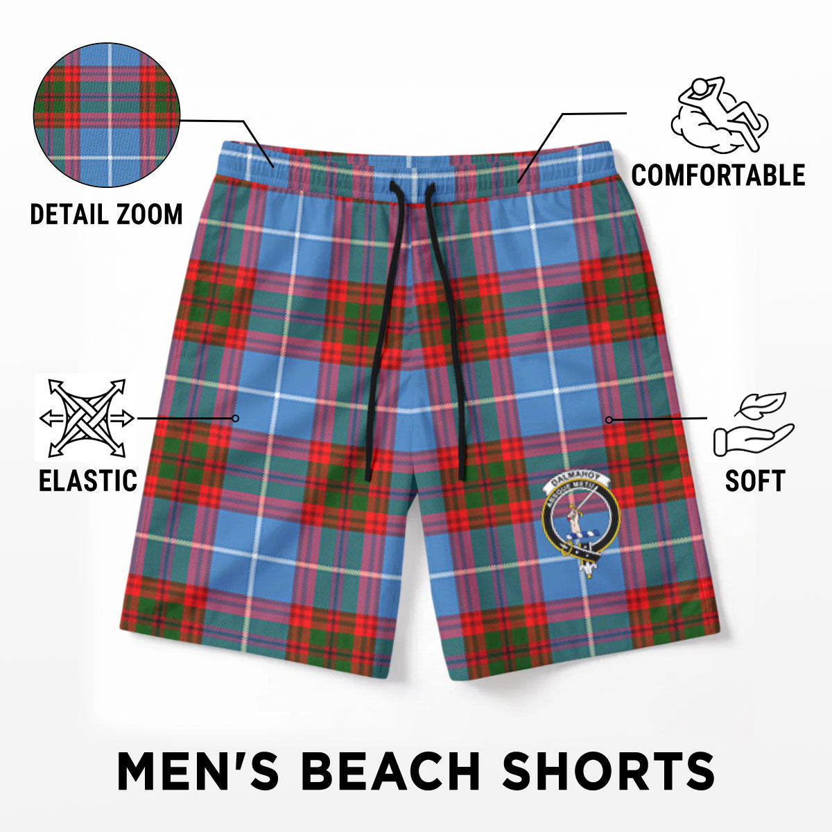 Dalmahoy Tartan Crest Men's Beach Shorts