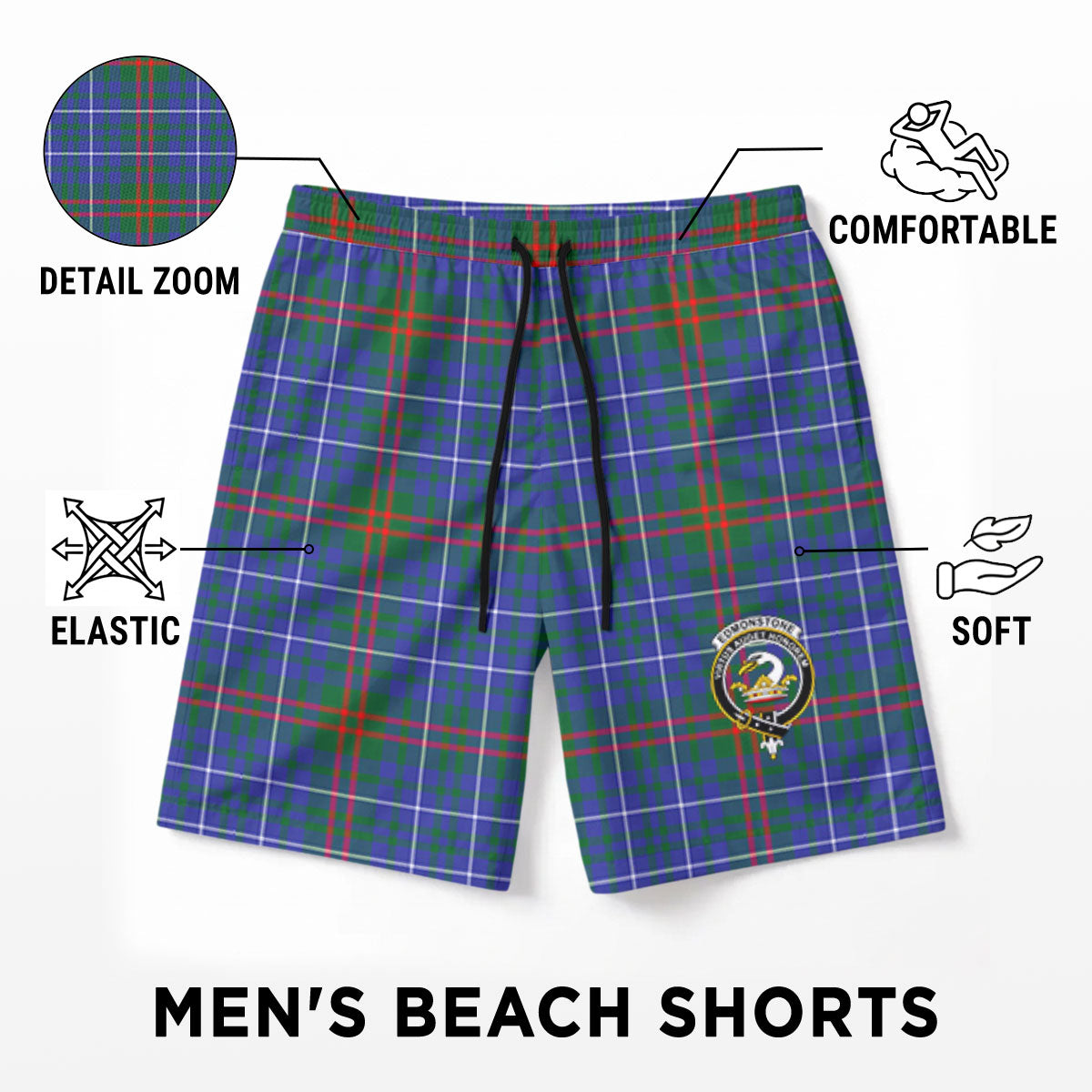 Edmonstone Tartan Crest Men's Beach Shorts