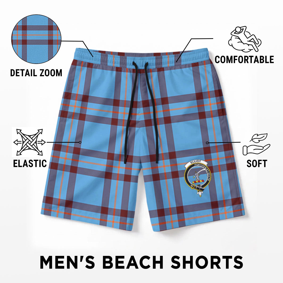 Elliot Ancient Tartan Crest Men's Beach Shorts