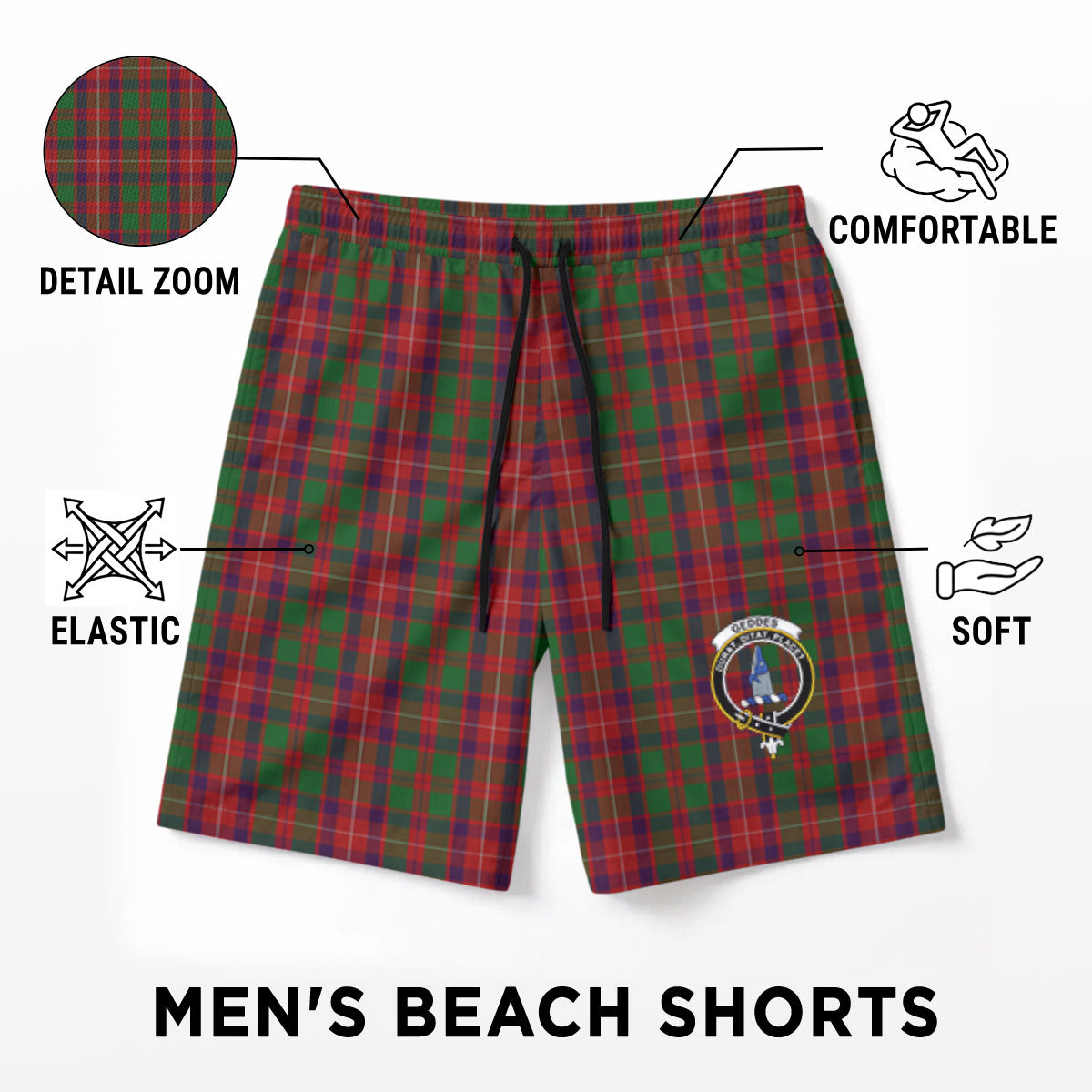Geddes Tartan Crest Men's Beach Shorts