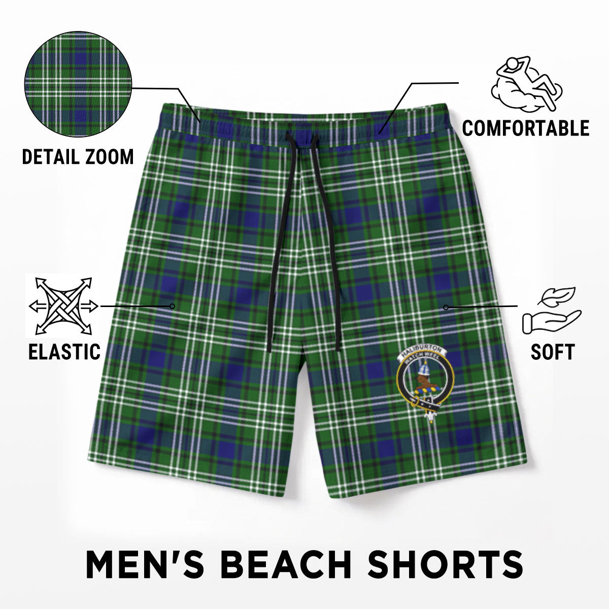 Haliburton Tartan Crest Men's Beach Shorts