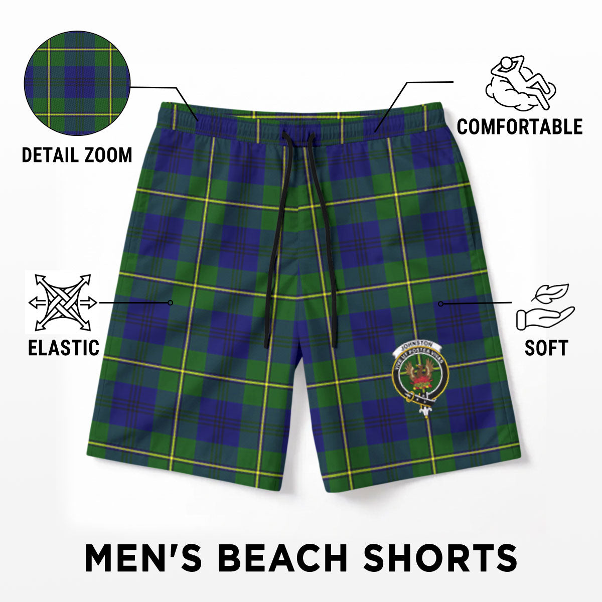 Johnston of Caskieben Tartan Crest Men's Beach Shorts