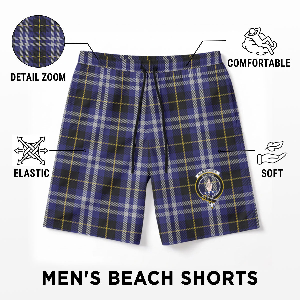 Kilmarnock Tartan Crest Men's Beach Shorts