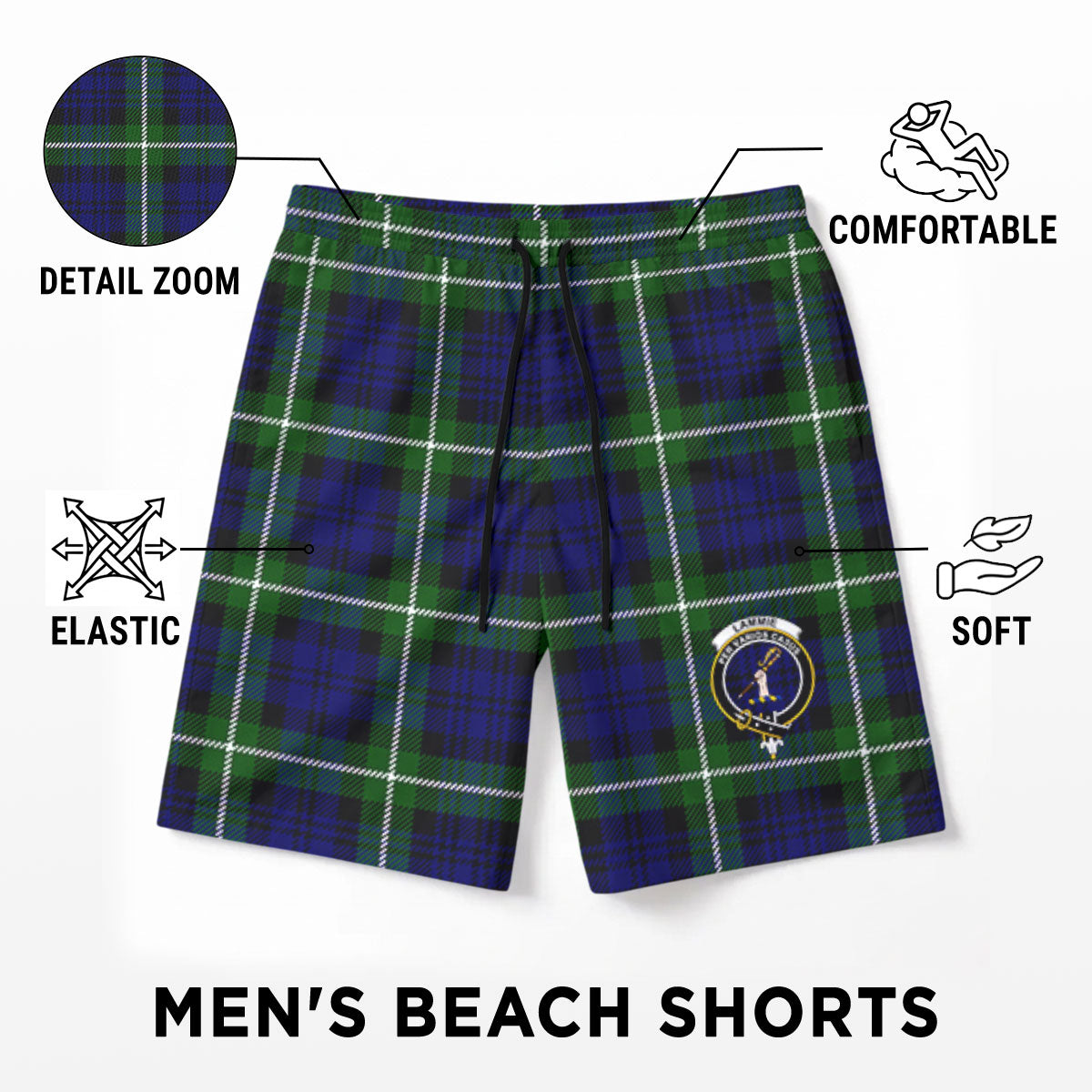 Lammie Tartan Crest Men's Beach Shorts
