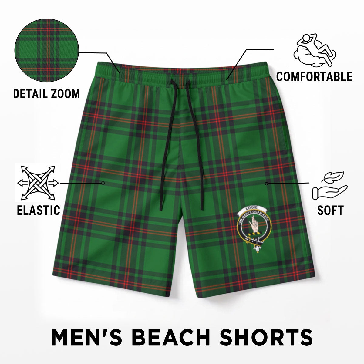 Logie Tartan Crest Men's Beach Shorts