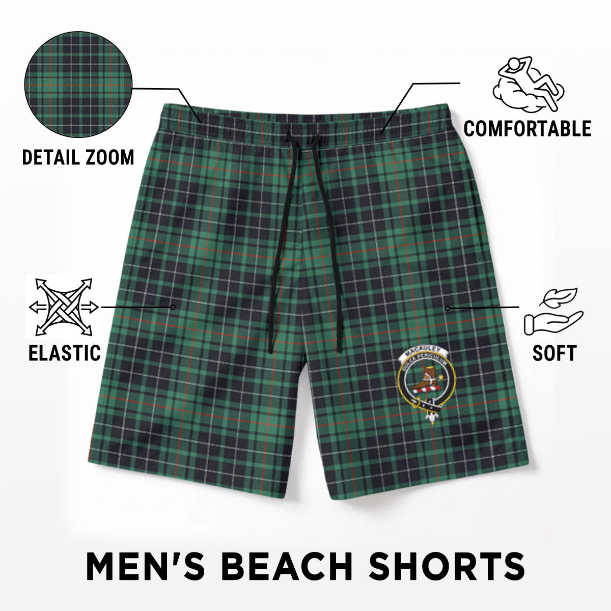 MacAuley Hunting Ancient Tartan Crest Men's Beach Shorts