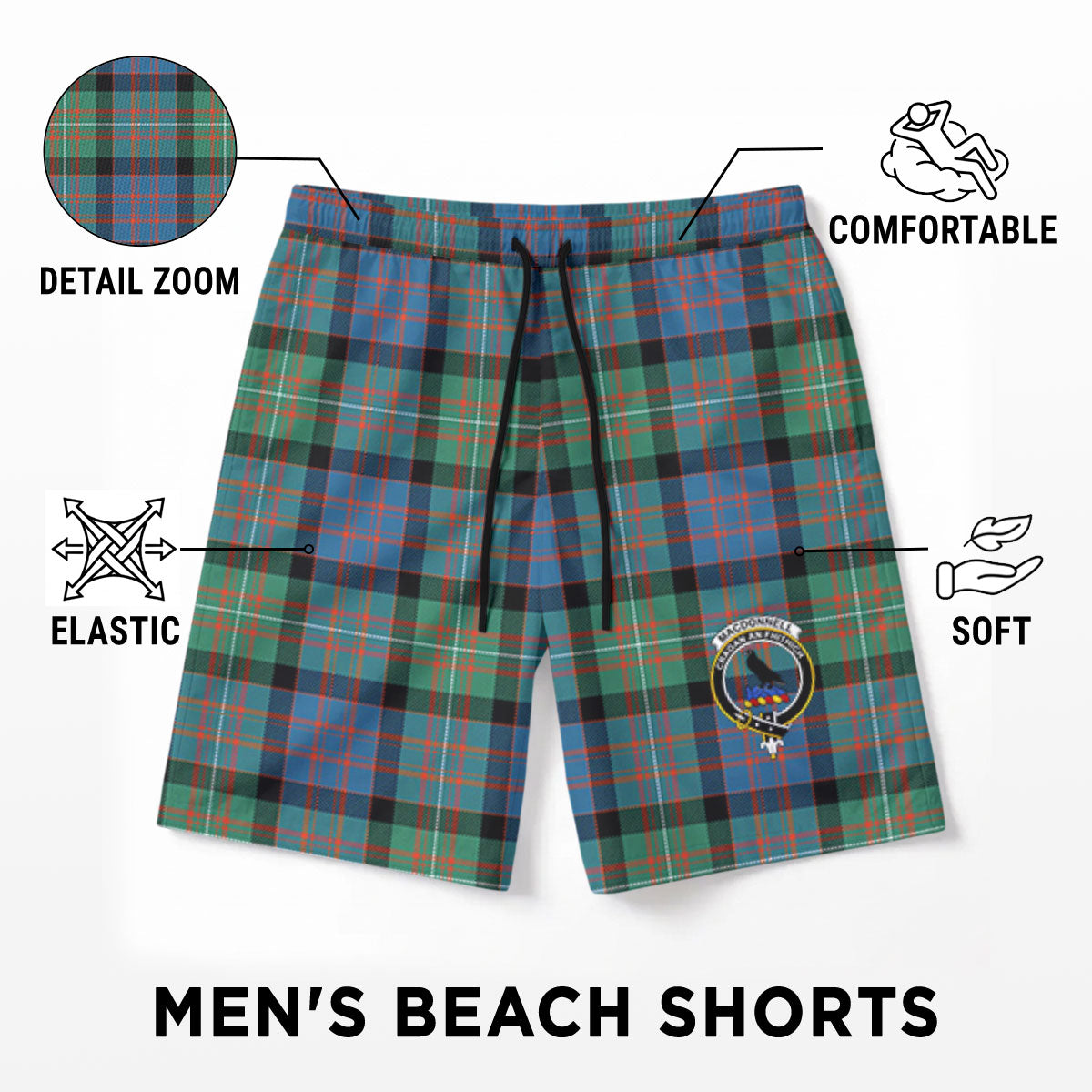 MacDonnell of Glengarry Ancient Tartan Crest Men's Beach Shorts