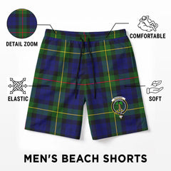 MacEwan Modern Tartan Crest Men's Beach Shorts