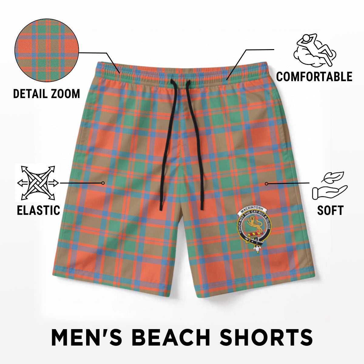 MacKintosh Ancient Tartan Crest Men's Beach Shorts