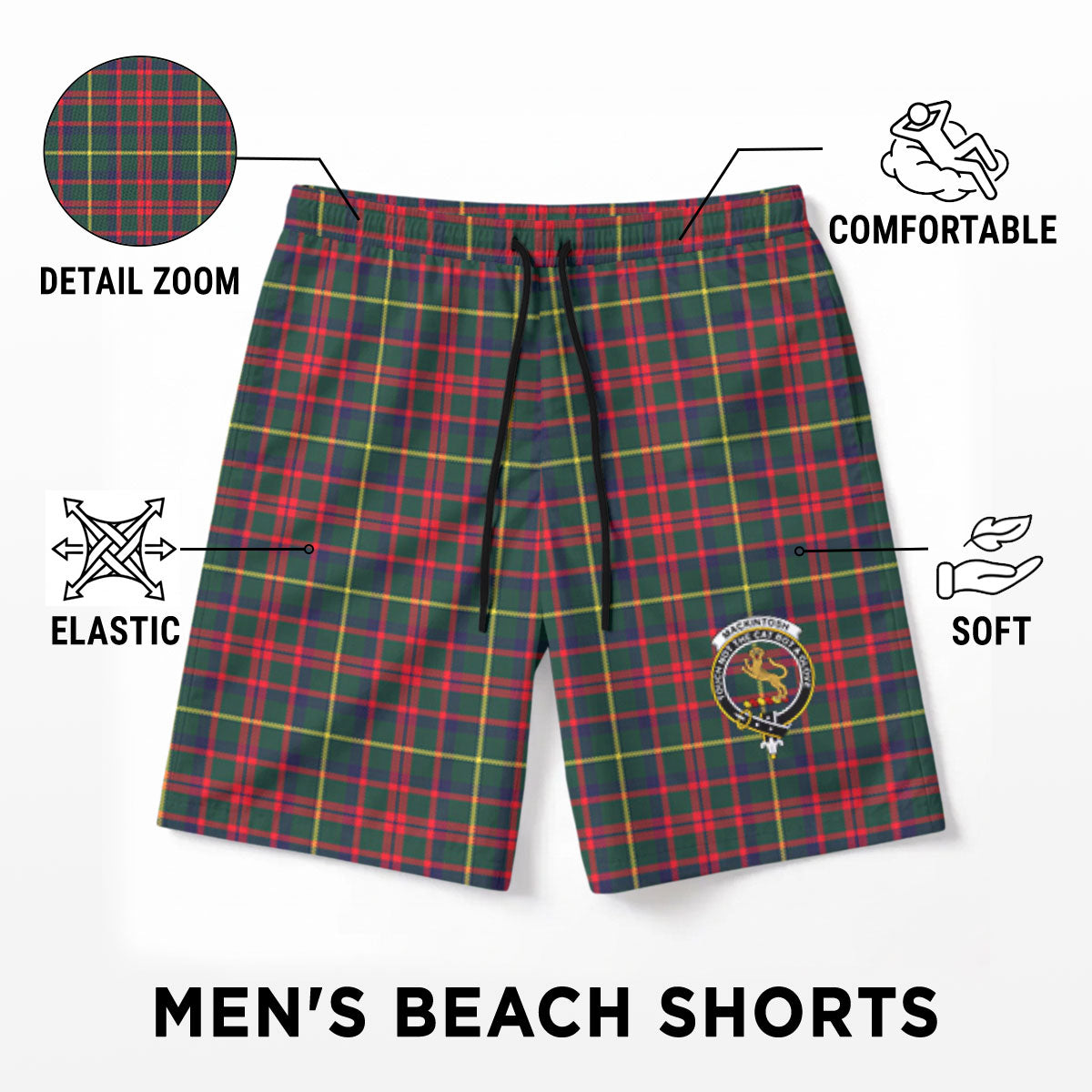 MacKintosh Hunting Modern Tartan Crest Men's Beach Shorts