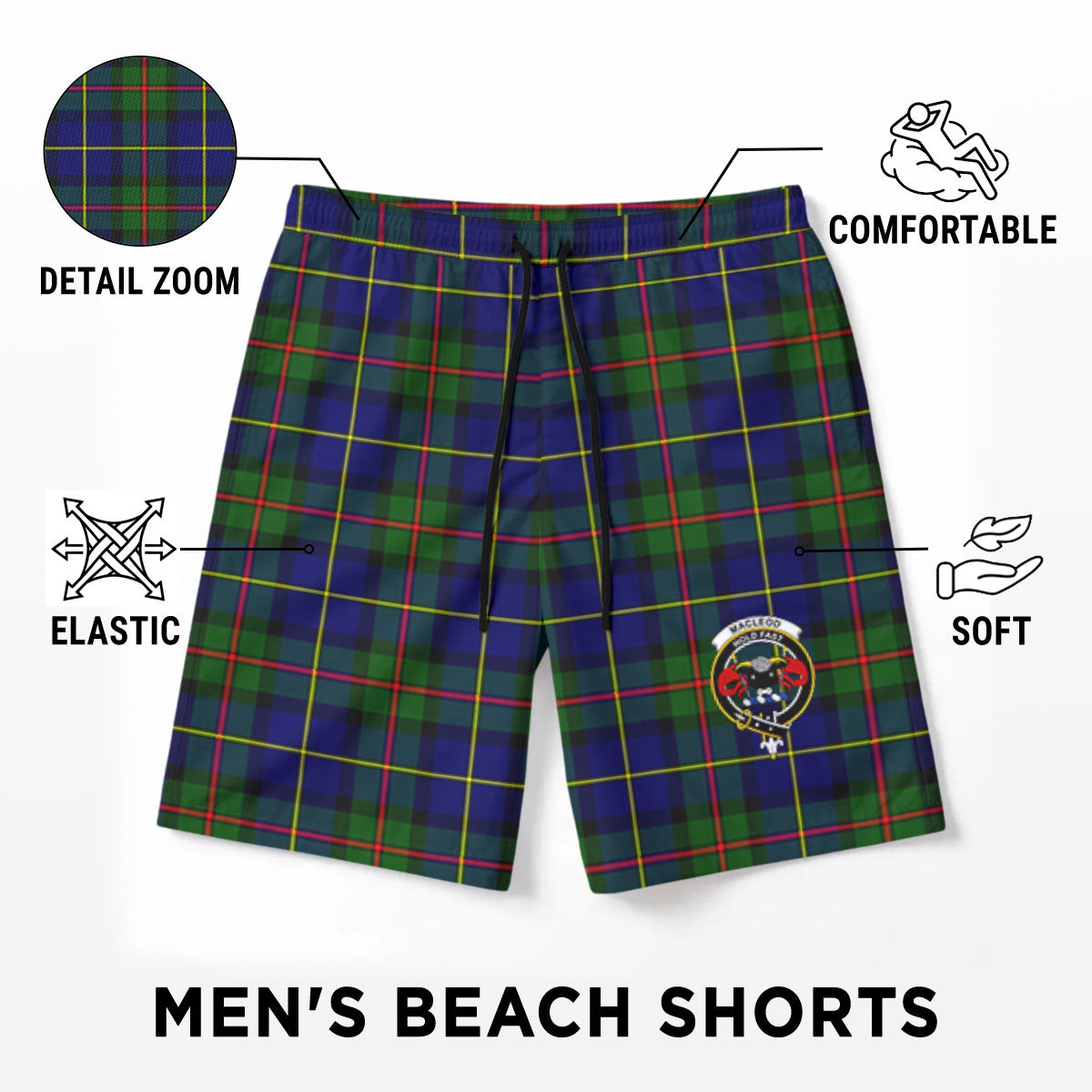 MacLeod of Harris Modern Tartan Crest Men's Beach Shorts