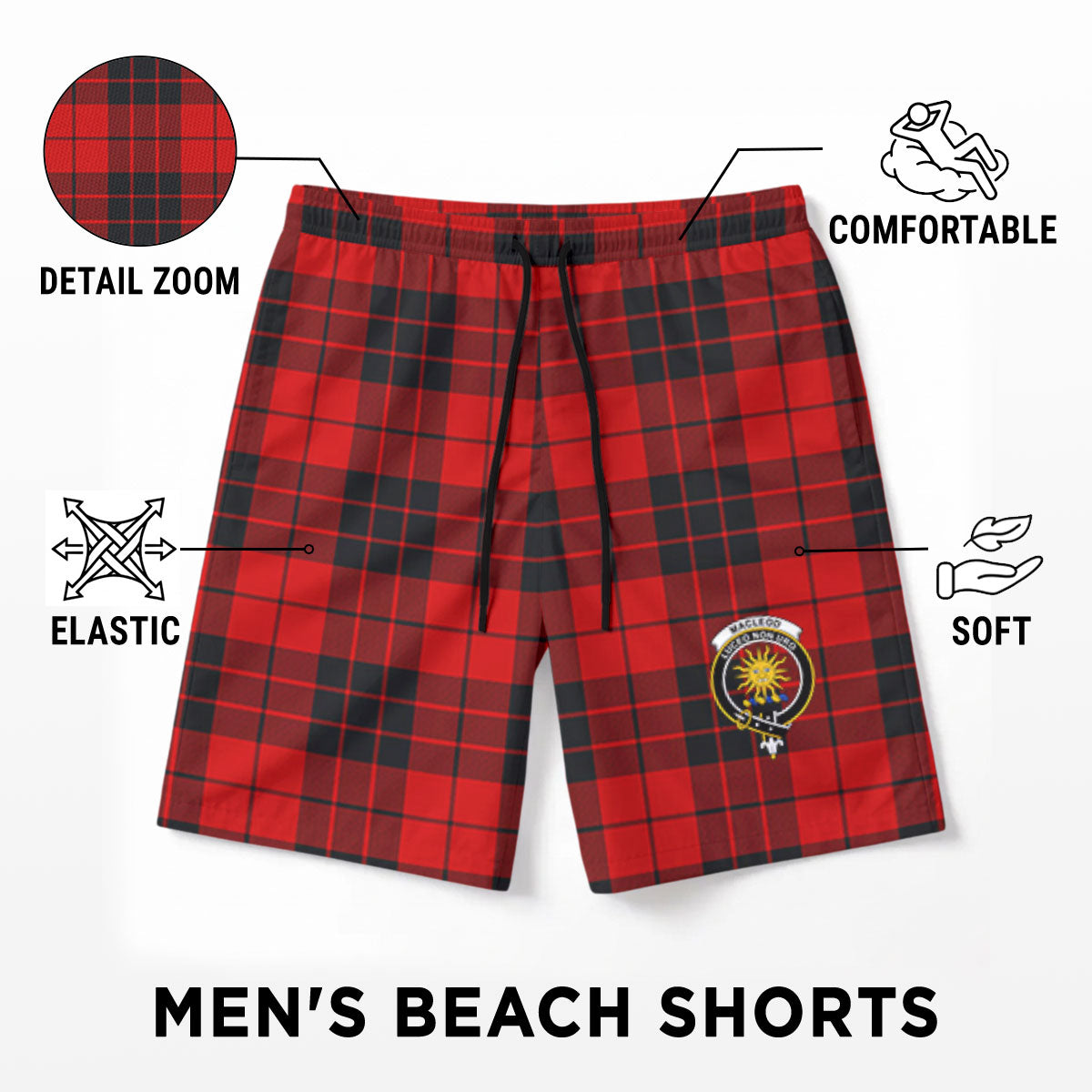 MacLeod of Raasay Tartan Crest Men's Beach Shorts