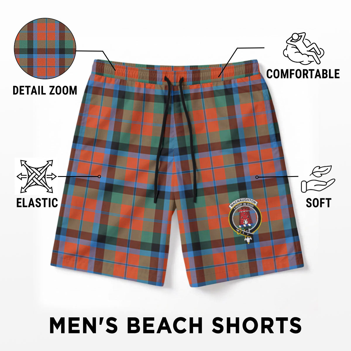 MacNaughton Ancient Tartan Crest Men's Beach Shorts