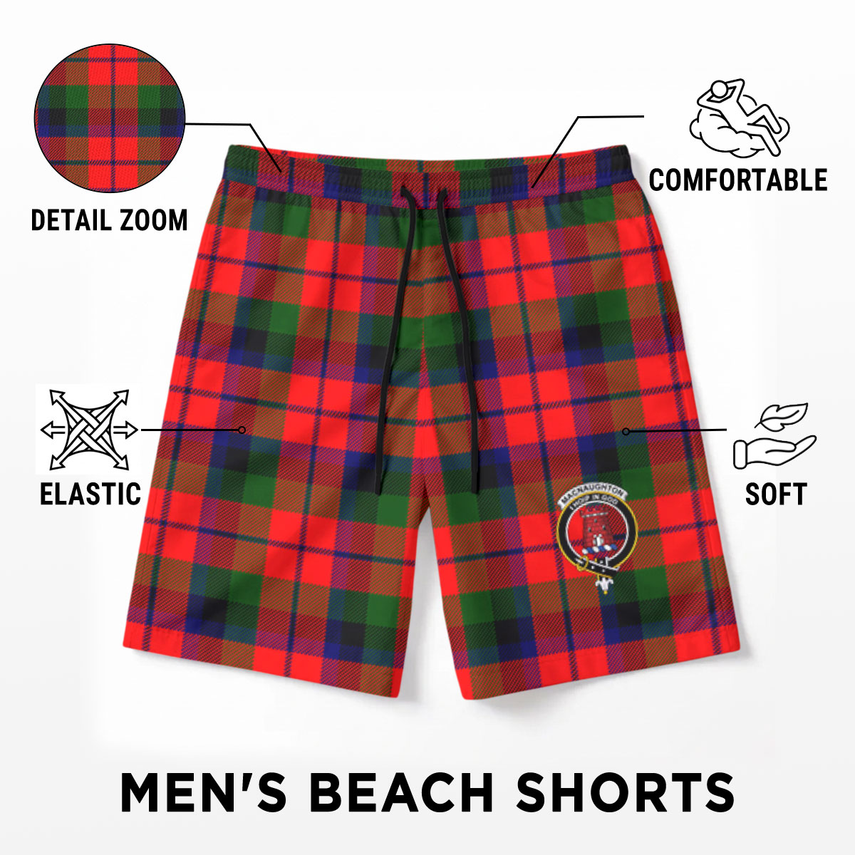 MacNaughton Modern Tartan Crest Men's Beach Shorts