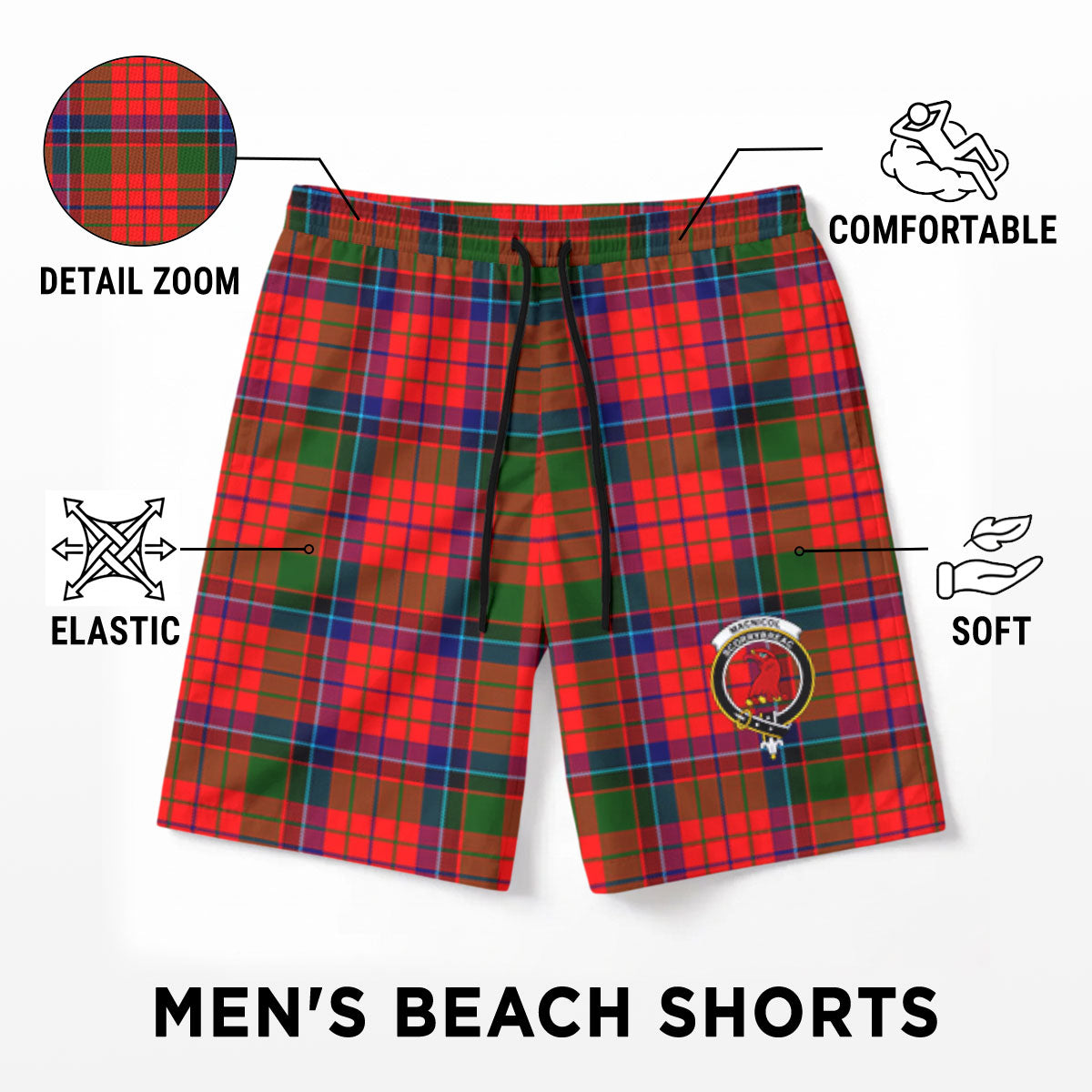 MacNicol (of Scorrybreac) Tartan Crest Men's Beach Shorts