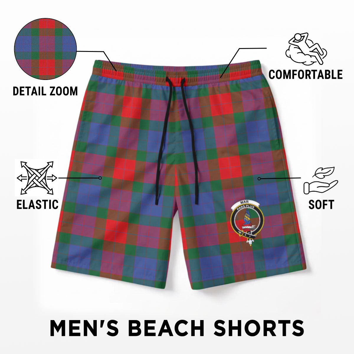 Mar Tartan Crest Men's Beach Shorts