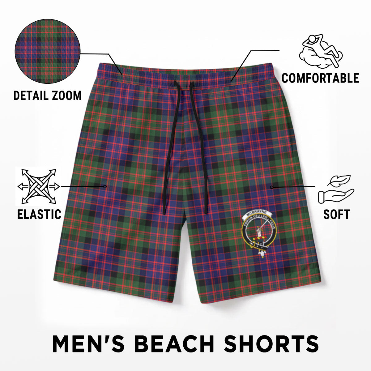 McBrayne Tartan Crest Men's Beach Shorts