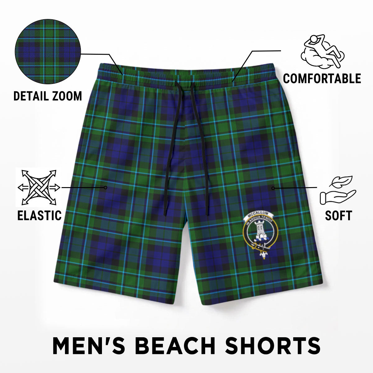 McCallum Modern Tartan Crest Men's Beach Shorts