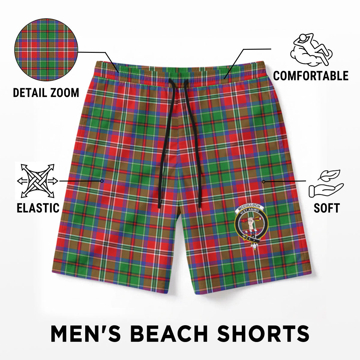 McCulloch Tartan Crest Men's Beach Shorts