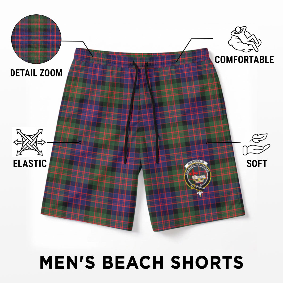 McDonald Modern Tartan Crest Men's Beach Shorts