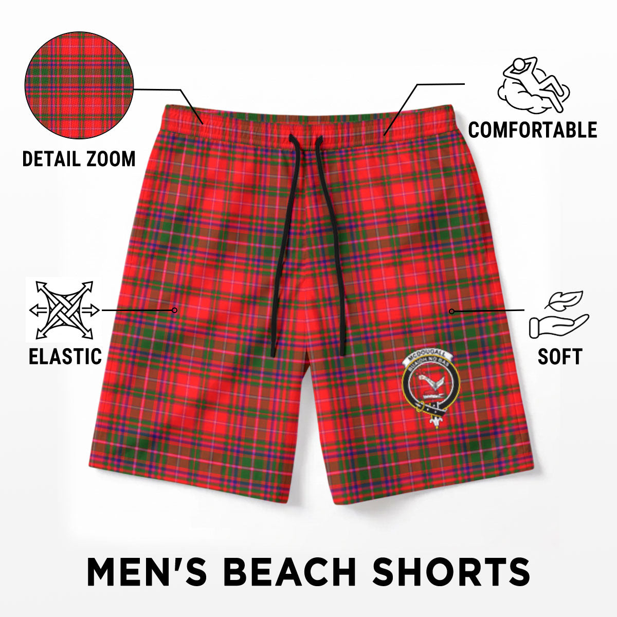 McDougall Modern Tartan Crest Men's Beach Shorts