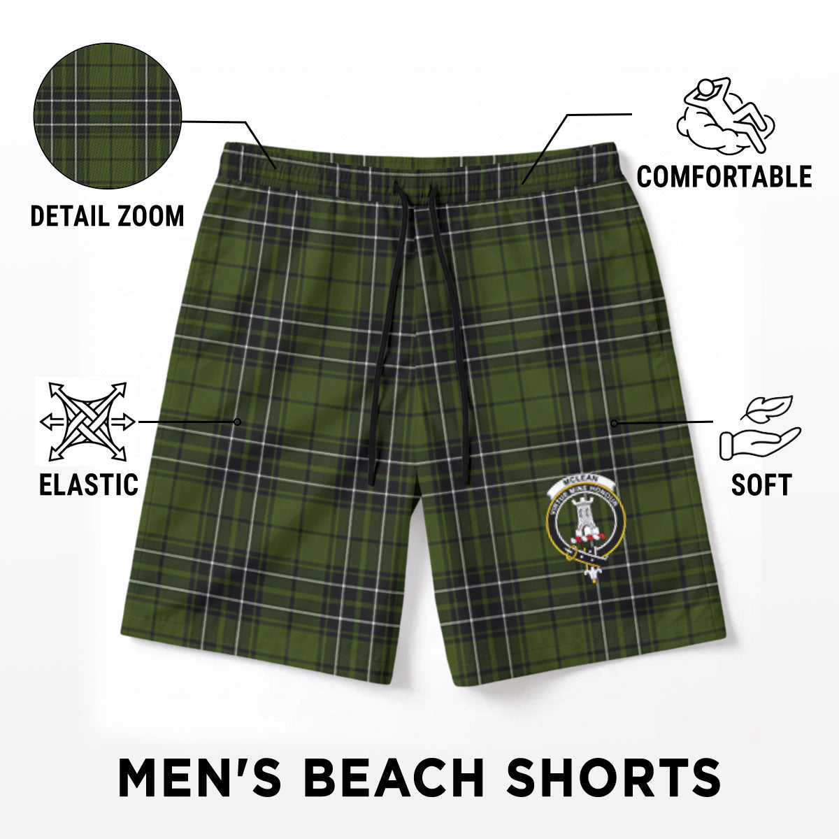 McLean Hunting Tartan Crest Men's Beach Shorts