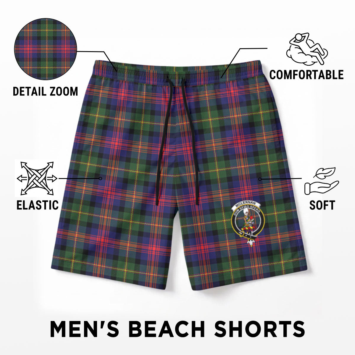 McLennan Modern Tartan Crest Men's Beach Shorts