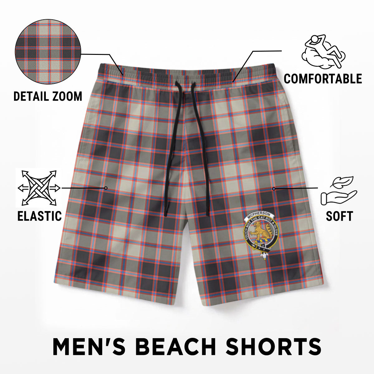 McPherson Hunting Ancient Tartan Crest Men's Beach Shorts